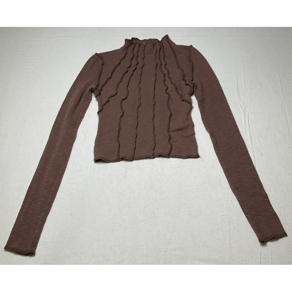Urban Outfitters Women BDG Mock Neck Sunray Seamed Crop Top Sz XS Brown 614